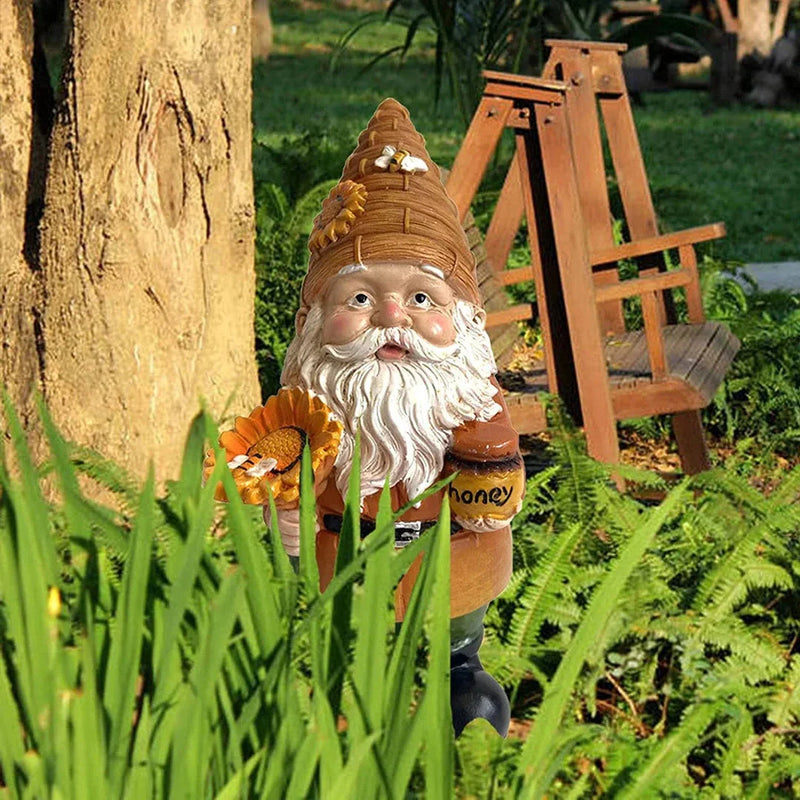 Hhomeenjoy Charming Sunflower Beekeeper Gnome Statue for Your Garden