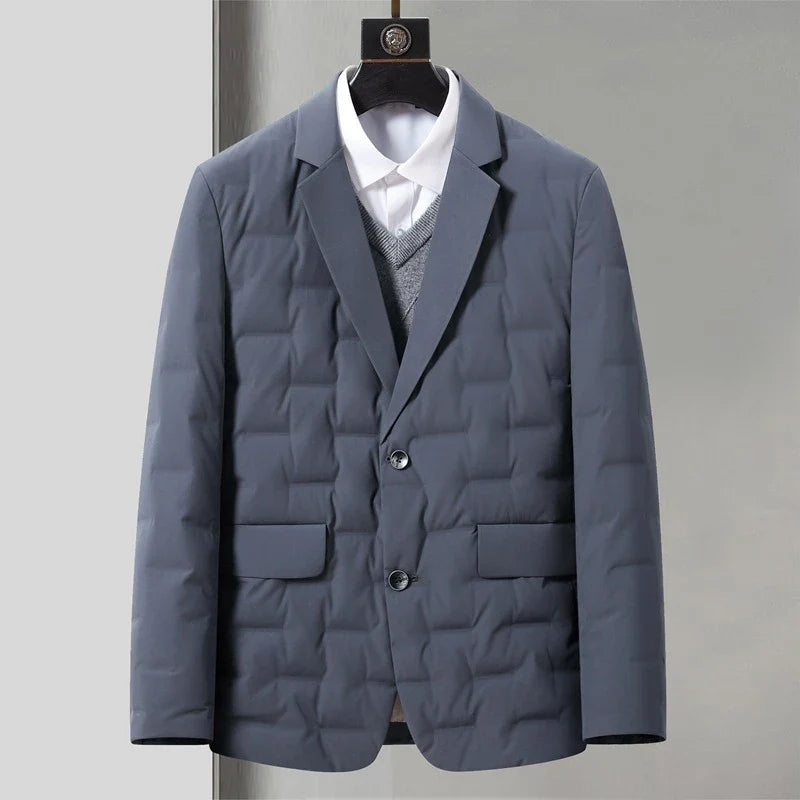 Cozy and warm men's insulated jacket with plush duck down filling and water-resistant outer shell