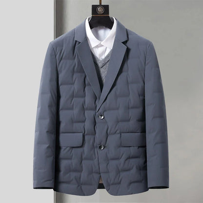 Cozy and warm men's insulated jacket with plush duck down filling and water-resistant outer shell