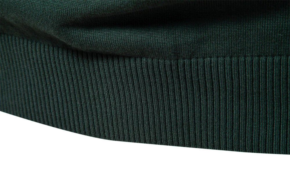 Cozy autumn and winter half-zip sweater in green, dark blue, khaki, and light gray colors