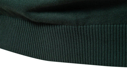 Cozy autumn and winter half-zip sweater in green, dark blue, khaki, and light gray colors