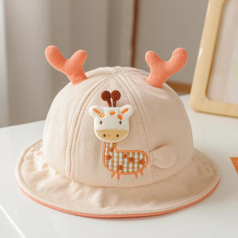 Adorable cartoon animal-themed baby sun hat with ears, providing sun protection and style for infants and toddlers