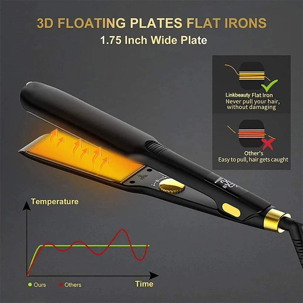 High-performance ceramic and titanium hair straightener with adjustable temperature settings and negative ion technology for smooth, sleek hairstyles