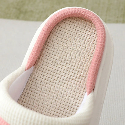 Cozy cartoon bear design linen slippers with non-slip, breathable sole for comfortable indoor wear