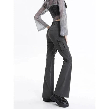 Stylish high-waist slim cargo jeans for modern American women, featuring a sleek silhouette and practical design