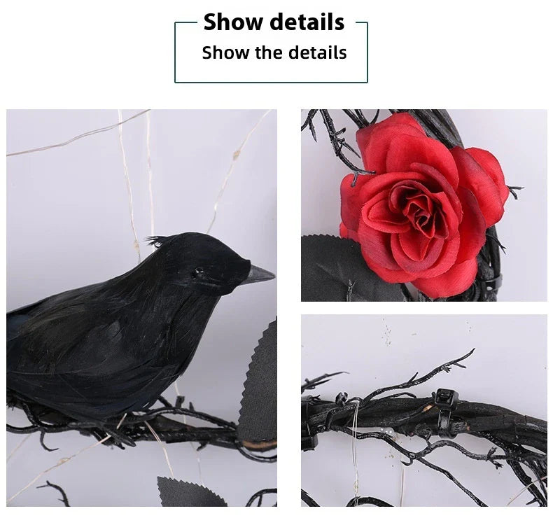 Glowing Dead Wood Black Crow Halloween Garland Decoration with Eerie Lighting Effect