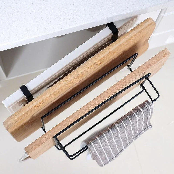 A modern 3-tier kitchen storage rack made of wood and metal, providing organized storage for kitchen essentials.