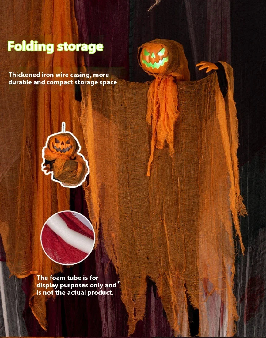 Illuminating Halloween decoration with a luminous hanging pumpkin design, perfect for adding spooky ambiance to your holiday celebrations