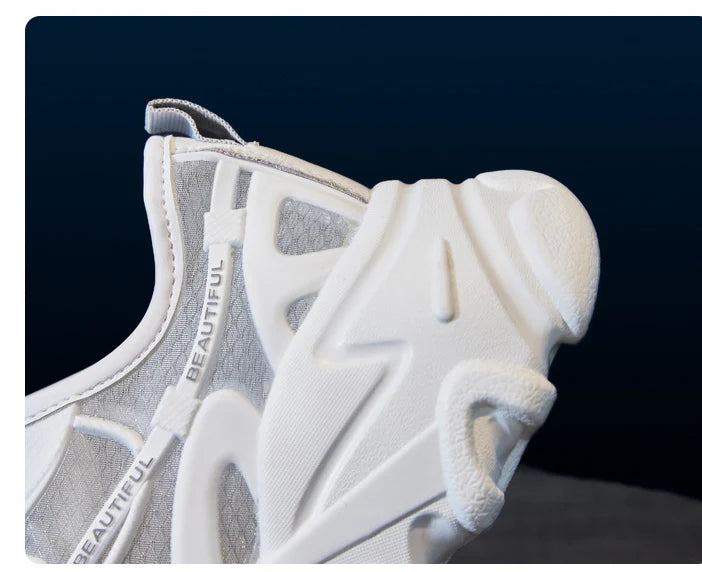 Premium white platform sneakers with thick soles, showcasing a trendy 'daddy shoe' style for comfortable and stylish everyday wear.