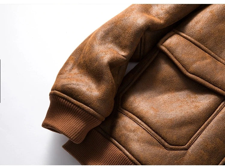 Cozy lambswool fleece-lined suede jacket in classic black and brown colors