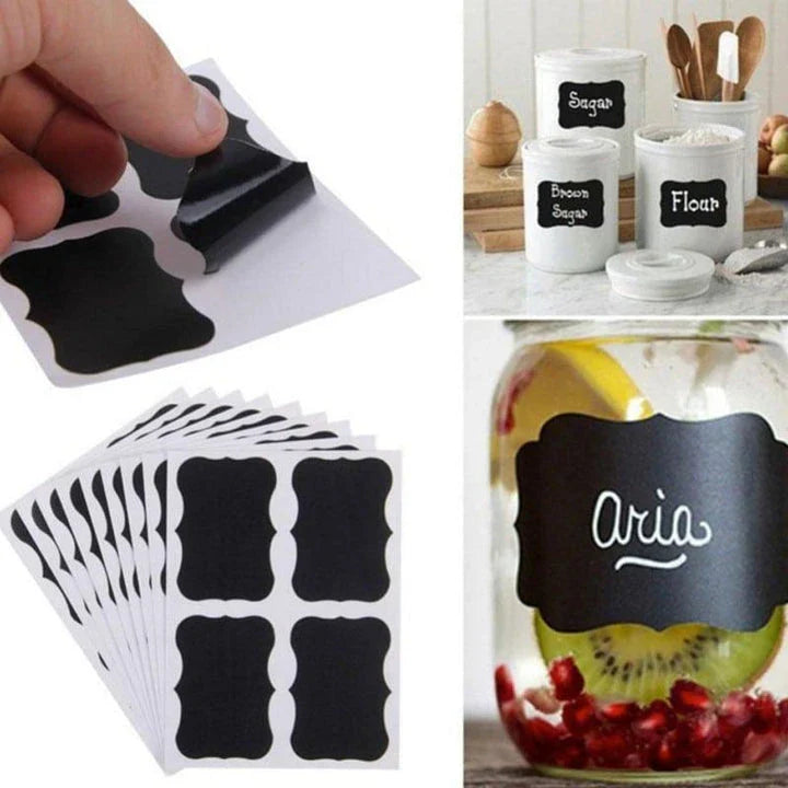 Black Label Sticker Set for Jars and Glass Bottles - Durable PVC Labels, Elegant Design, Versatile Organization