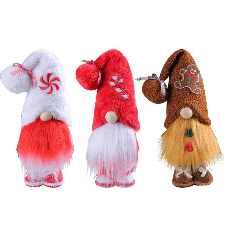 Faceless Elderly Candy Decorations in various candy-inspired designs, including round candy, candy canes, and gingerbread men