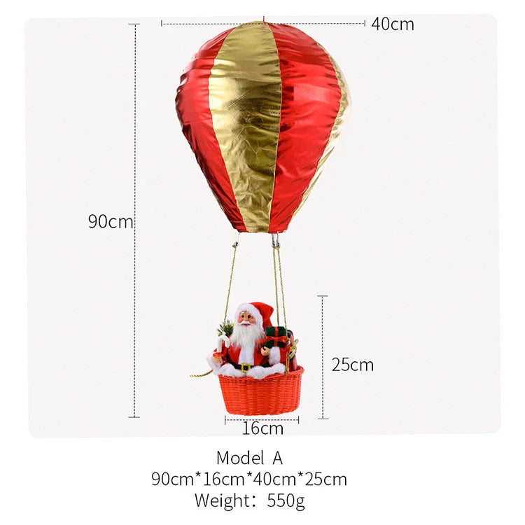 Festive Santa Hot Air Balloon Ceiling Decor - Premium vinyl and velvet construction with a mesmerizing lighting effect to elevate your holiday cheer