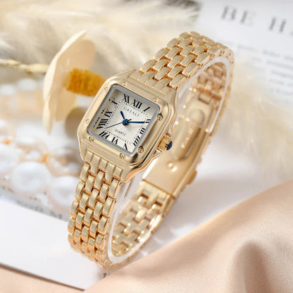 Elegant stainless steel square women's watch with quartz movement and sleek design