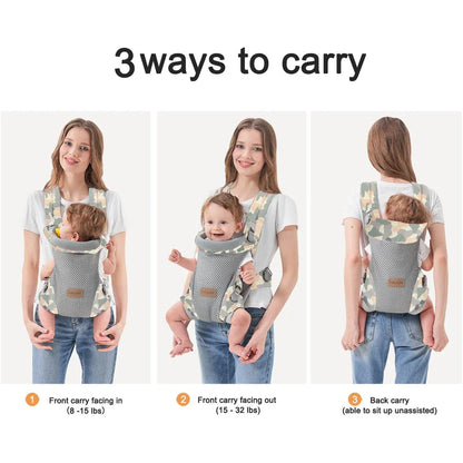 Premium Newborn Baby Carrier with Ergonomic Support, Versatile 3-in-1 Design, and Breathable Cotton Fabric