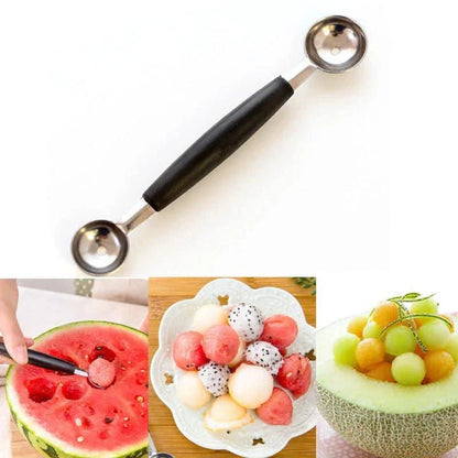 Multifunctional stainless steel fruit carving scoop with dual ends for scooping and carving fruit
