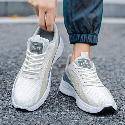 Breathable, comfortable color-blocked mesh sneakers for men with a durable rubber sole and secure lace-up closure