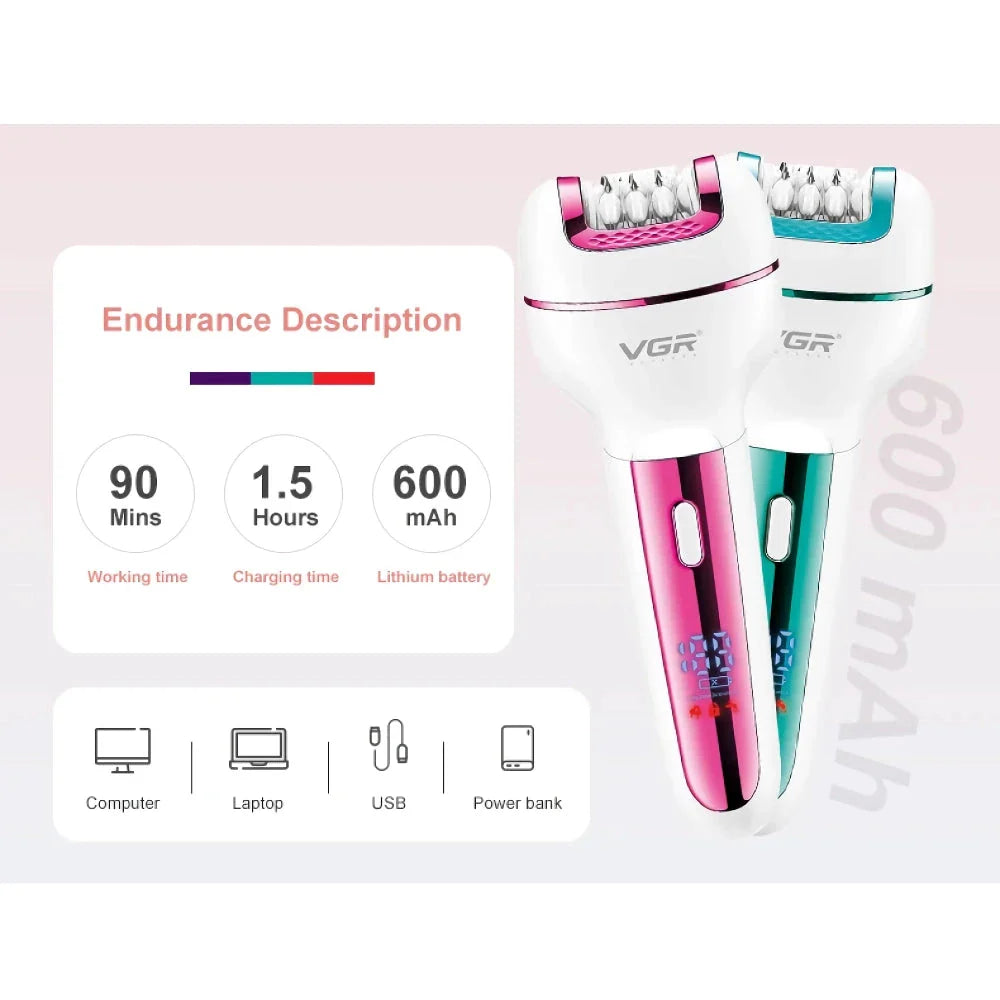 3-in-1 Multipurpose Women's Electric Shaver and Epilator with Epilator, Callus Remover, and Razor Attachments