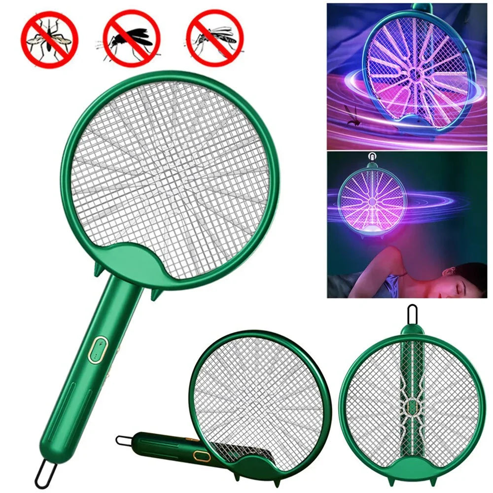 Electric Mosquito Racket with smart chip, powerful zapping grid, and compact foldable design for mosquito-free outdoor enjoyment