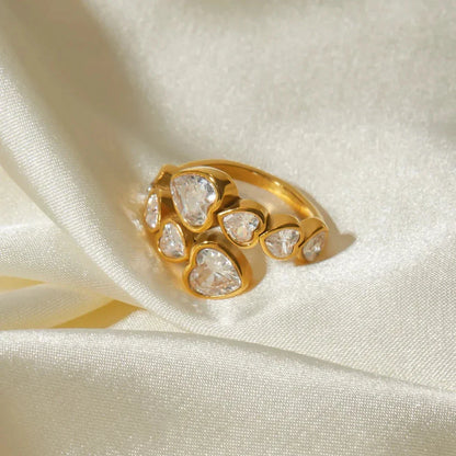 Elegant 18K gold-plated ring with a sparkling cubic zirconia heart-shaped centerpiece