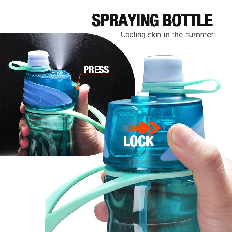 Dual-Function Sports Water Bottle with Refreshing Spray - Stay Hydrated and Cool During Outdoor Activities and Workouts