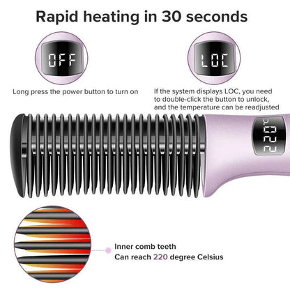 Cordless 2-in-1 Hair Straightener and Curler Comb with Digital Temperature Control for Effortless Styling