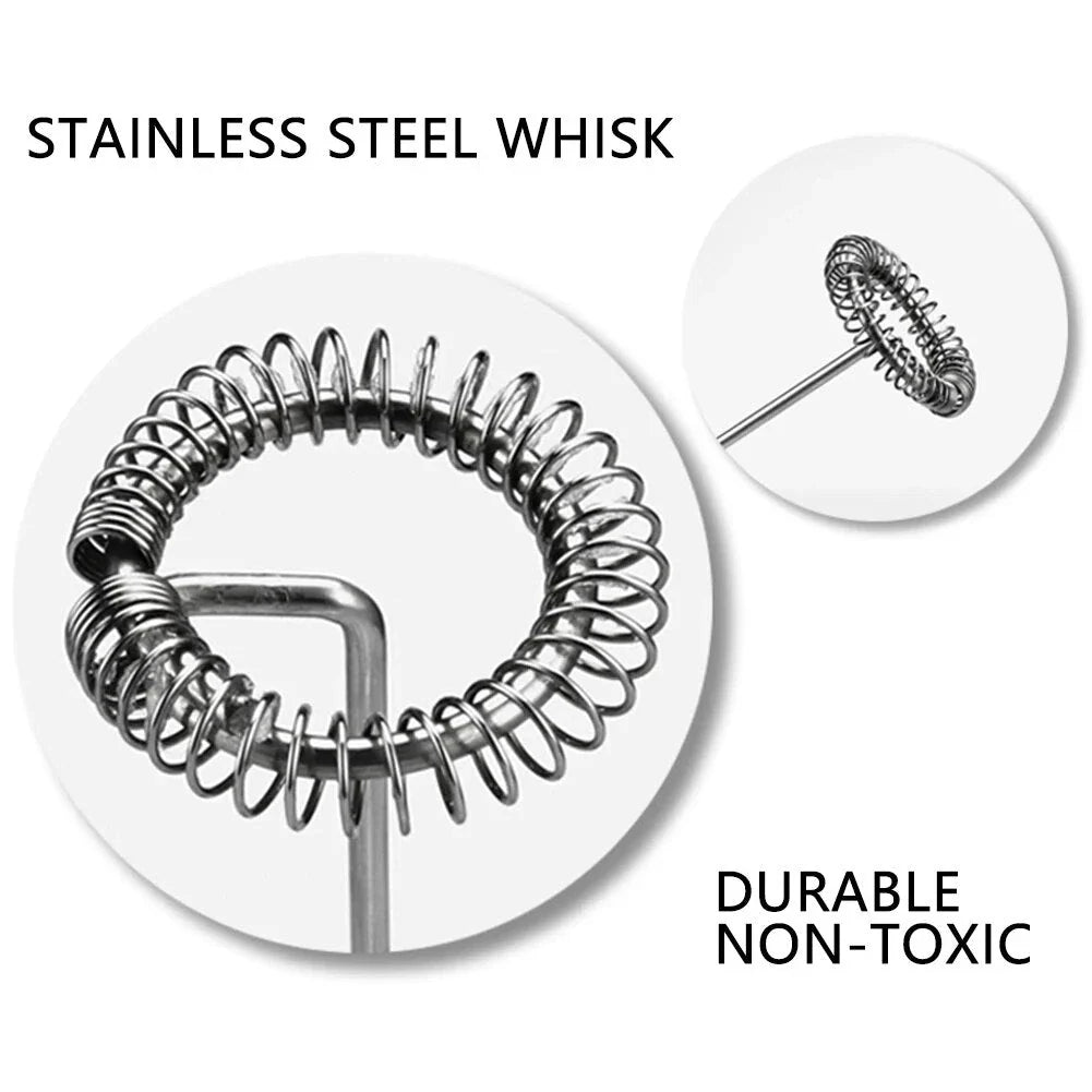 Portable electric milk frother and blender with sleek, ergonomic design and stainless steel mixing head