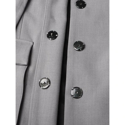 Stylish patchwork windbreaker trench coat with notched collar, button detailing, and flattering wide-waisted cut