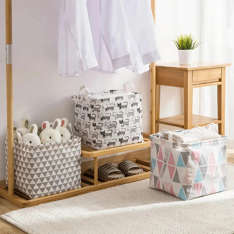 Eco-Friendly Folding Laundry Storage Basket with Stylish Geometric Pattern