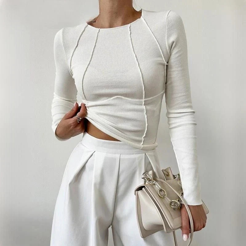 Autumn-Winter Casual Slim Fit Long Sleeve Tee in White, a versatile and comfortable long sleeve top for women