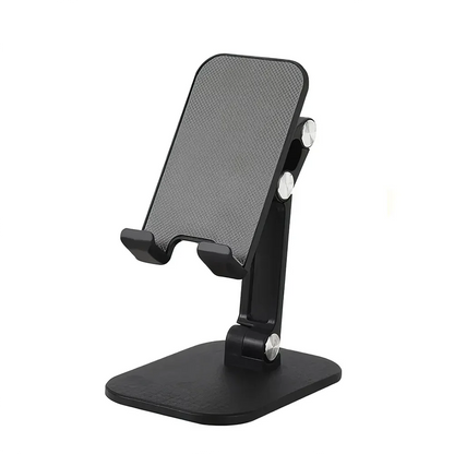 Adjustable and foldable desk phone holder with three-section design, providing hands-free convenience for mobile devices