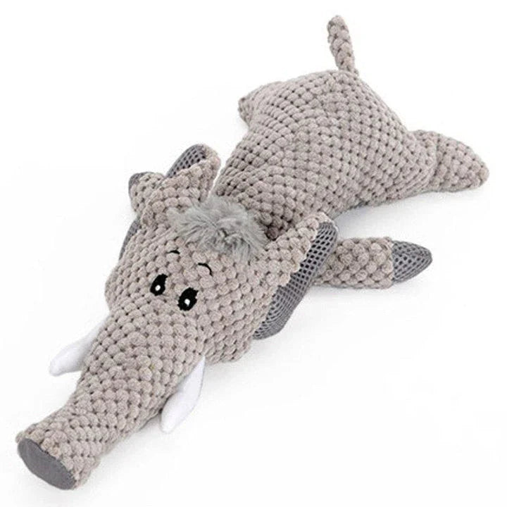 Soft, cotton dog chew toys in various animal shapes like dogs, cats, and other creatures for fun and engaging playtime
