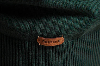 Cozy autumn and winter half-zip sweater in green, dark blue, khaki, and light gray colors