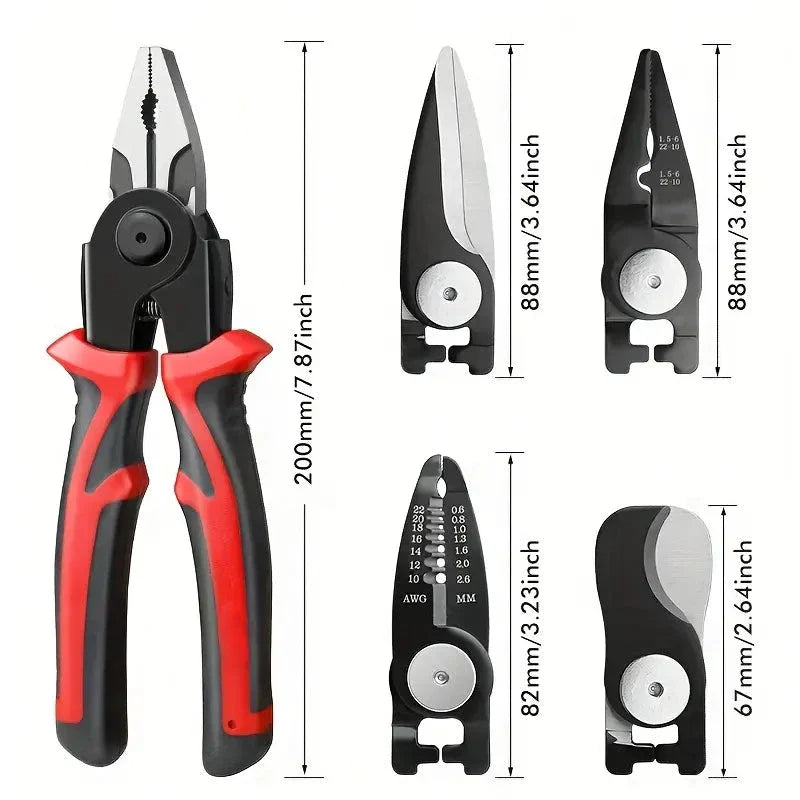 5-in-1 Electrician's Multifunctional Tool Kit with Interchangeable Heads, Durable Chrome-Vanadium Steel Construction, and Sharp Cutting Capabilities