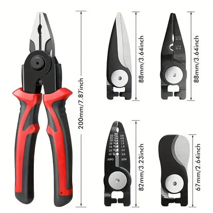 5-in-1 Electrician's Multifunctional Tool Kit with Interchangeable Heads, Durable Chrome-Vanadium Steel Construction, and Sharp Cutting Capabilities