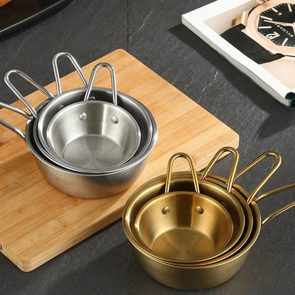 Elegant gold plated stainless steel serving bowls in various sizes, perfect for soups, salads, and more