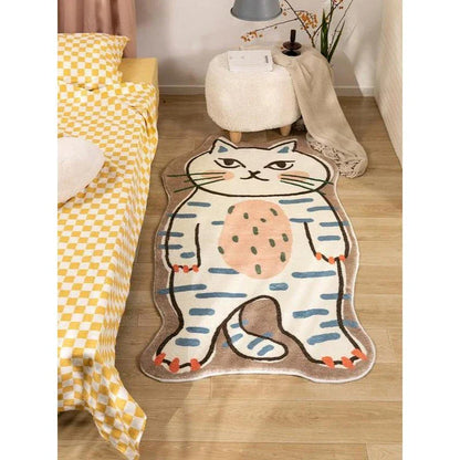 Cozy cartoon cat-themed rug with plush, non-slip design for living room, bedroom, or balcony decor