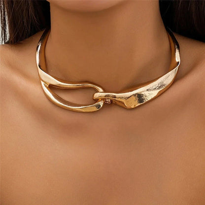 Exaggerated chunky heavy metal torques choker necklace in gold, silver, and mix color options