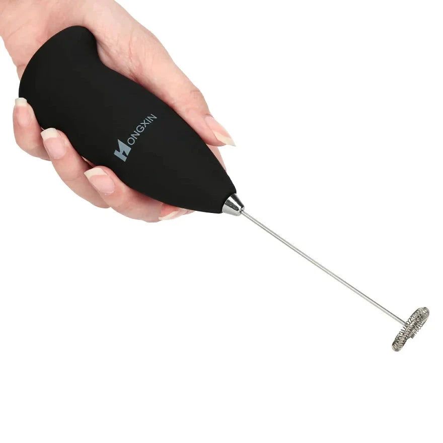 Portable electric milk frother and blender with sleek, ergonomic design and stainless steel mixing head