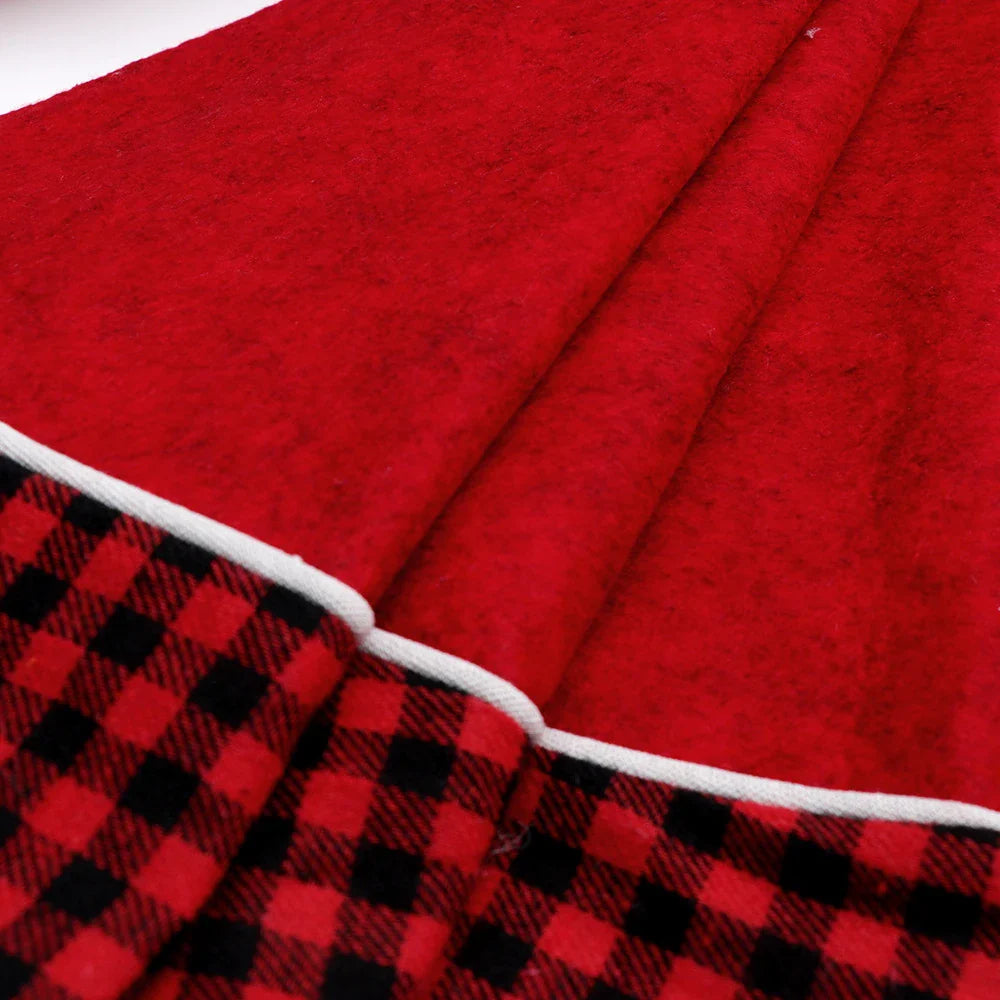 Premium plaid Christmas tree skirt with festive red and black edging