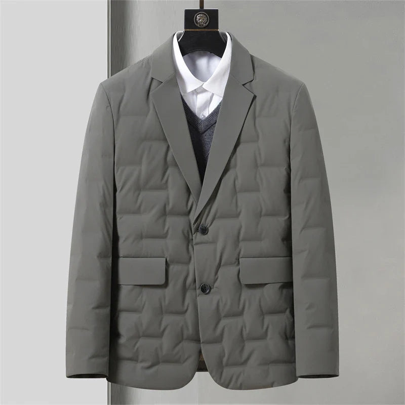 Cozy and warm men's insulated jacket with plush duck down filling and water-resistant outer shell