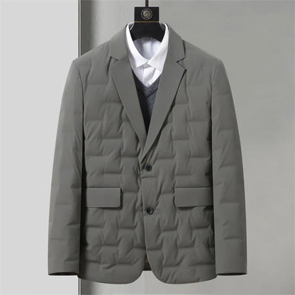 Cozy and warm men's insulated jacket with plush duck down filling and water-resistant outer shell