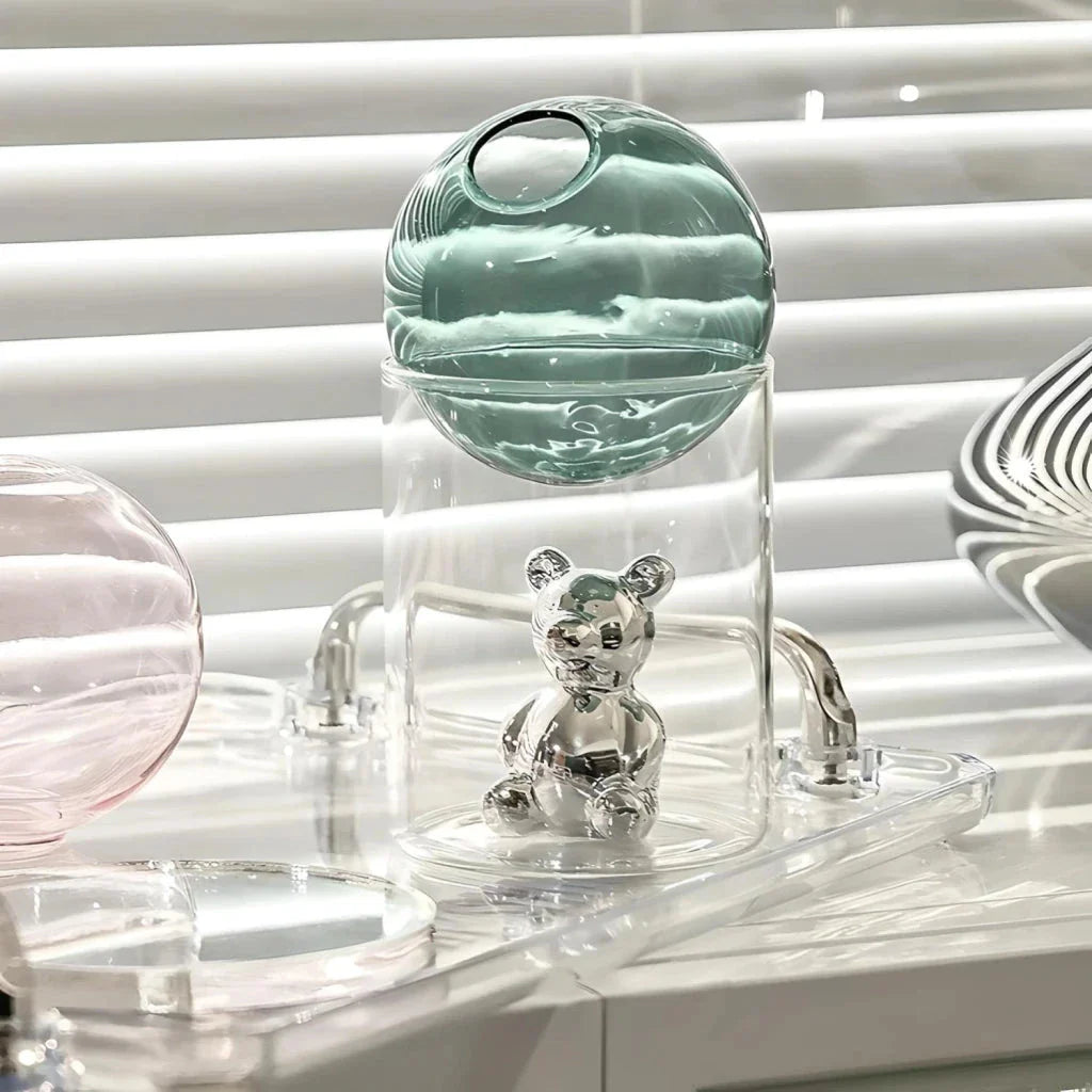 Charming Nordic Glass Bear Vase - Elegant Decorative Vase with Unique Cartoon Bear Design