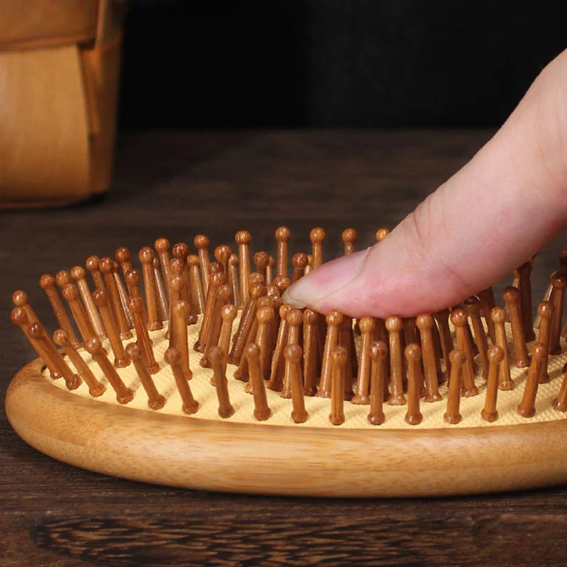 Bamboo Air Cushion Massage Comb with air cushion design for gentle, knot-free hair brushing