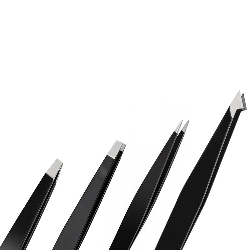 Professional Eyebrow Tweezers Set - 4-Piece Stainless Steel Grooming Kit for Precision Brow and Lash Care