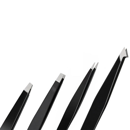 Professional Eyebrow Tweezers Set - 4-Piece Stainless Steel Grooming Kit for Precision Brow and Lash Care