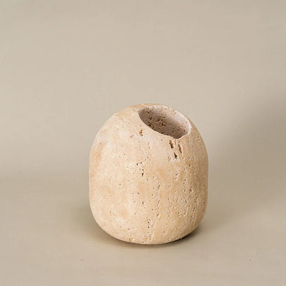 Elegant beige travertine stone match holder and toothpick jar with vintage design, perfect for home decor