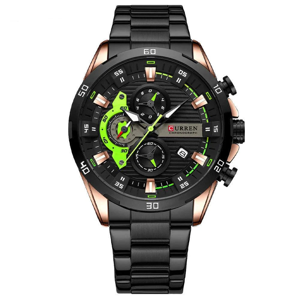Trendha men's quartz watch with stainless steel band in various color options