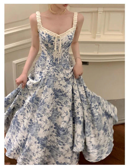 Trendha Retro Floral Strap Dress with A-line silhouette and adjustable straps for a flattering fit