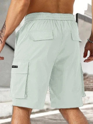 Drawstring waist men's workwear shorts with multiple pockets in various colors